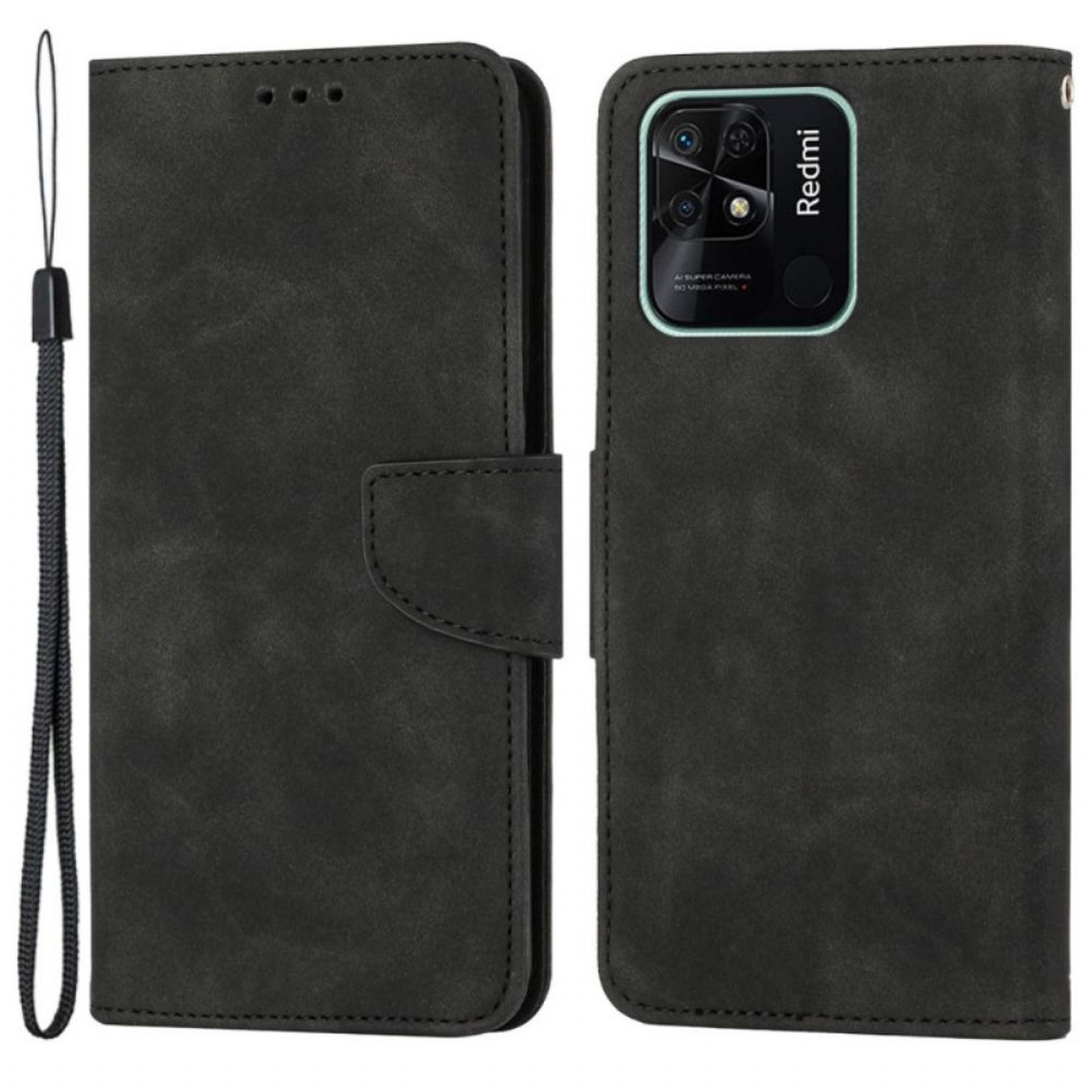 Flip Case voor Xiaomi Redmi 10C Effen Kleur Lanyard