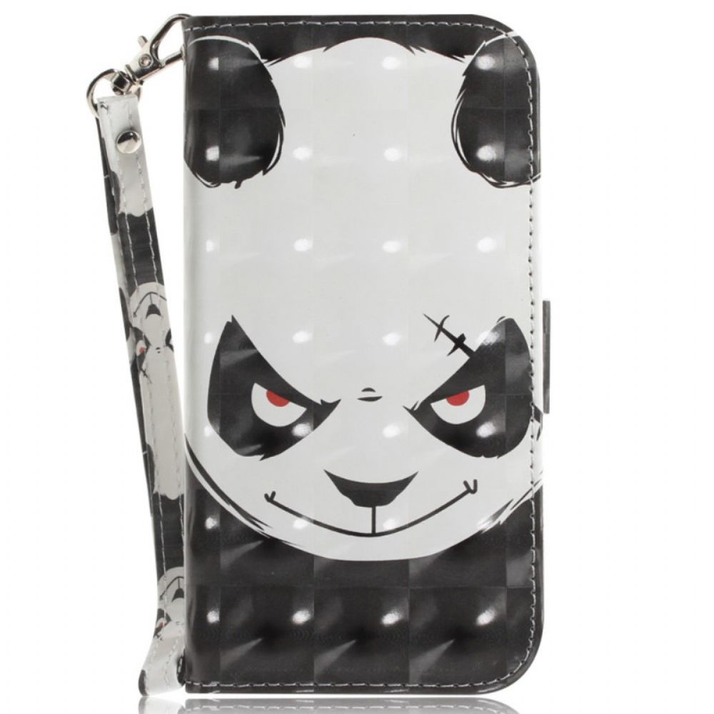 Flip Case voor Xiaomi Redmi 10C Met Ketting Boze Panda Met Riem