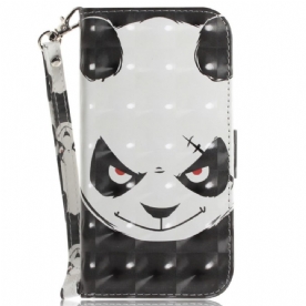 Flip Case voor Xiaomi Redmi 10C Met Ketting Boze Panda Met Riem