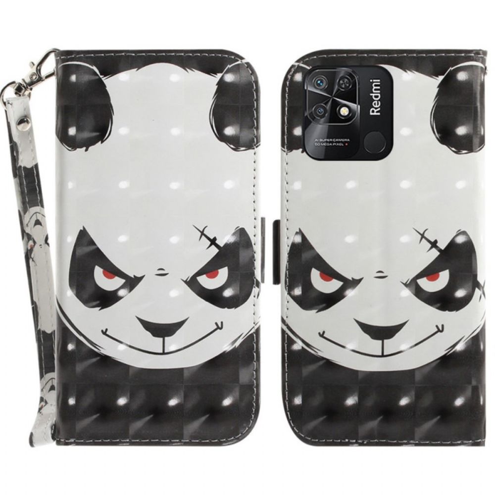 Flip Case voor Xiaomi Redmi 10C Met Ketting Boze Panda Met Riem