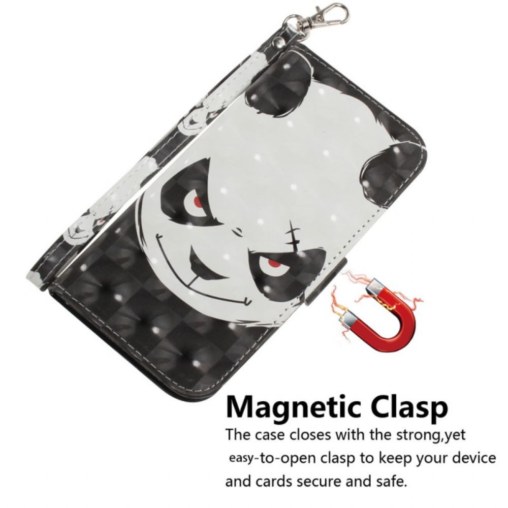 Flip Case voor Xiaomi Redmi 10C Met Ketting Boze Panda Met Riem