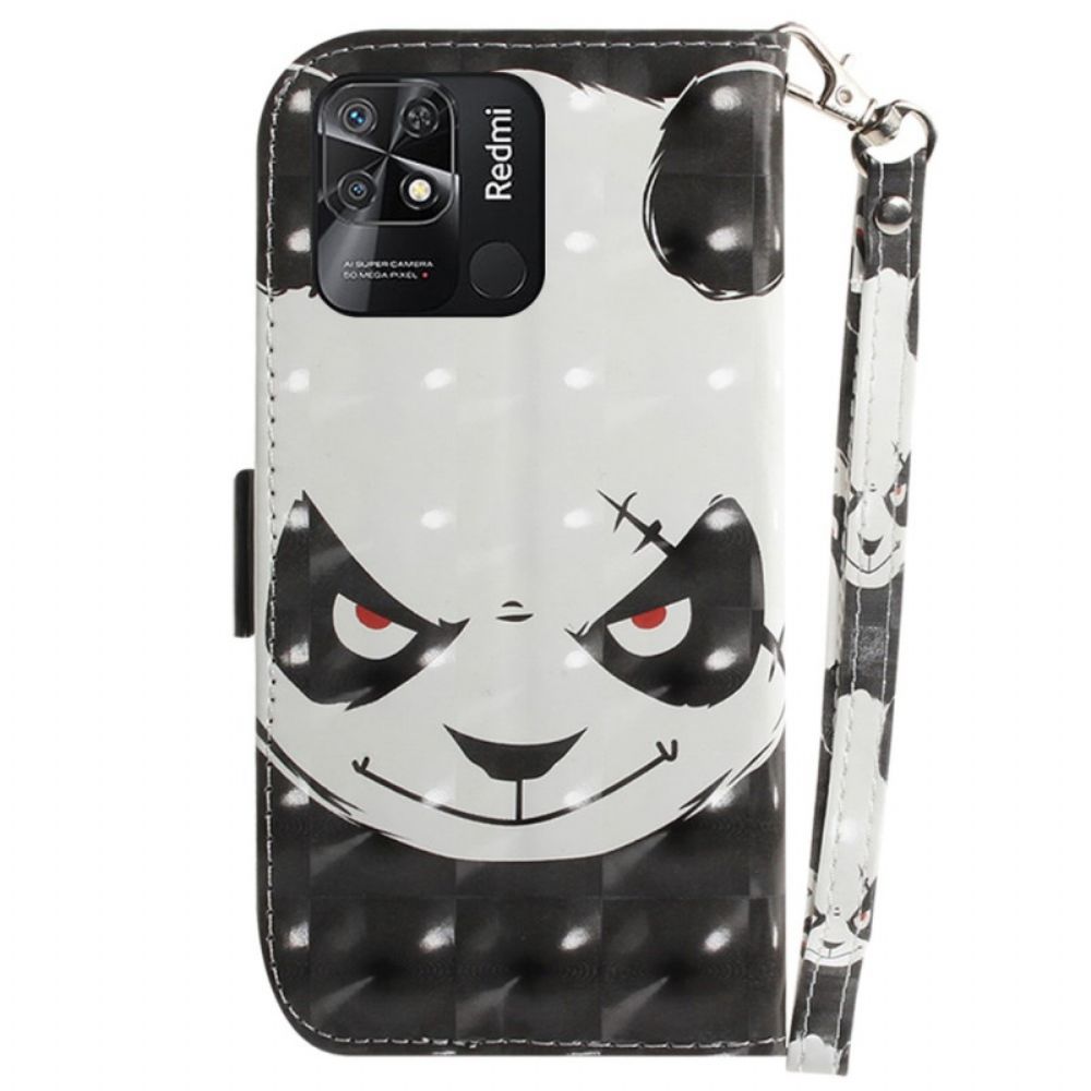 Flip Case voor Xiaomi Redmi 10C Met Ketting Boze Panda Met Riem