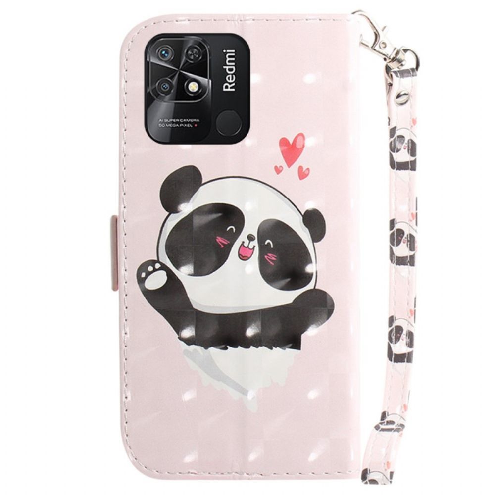 Flip Case voor Xiaomi Redmi 10C Met Ketting Kleine Panda Met Riem