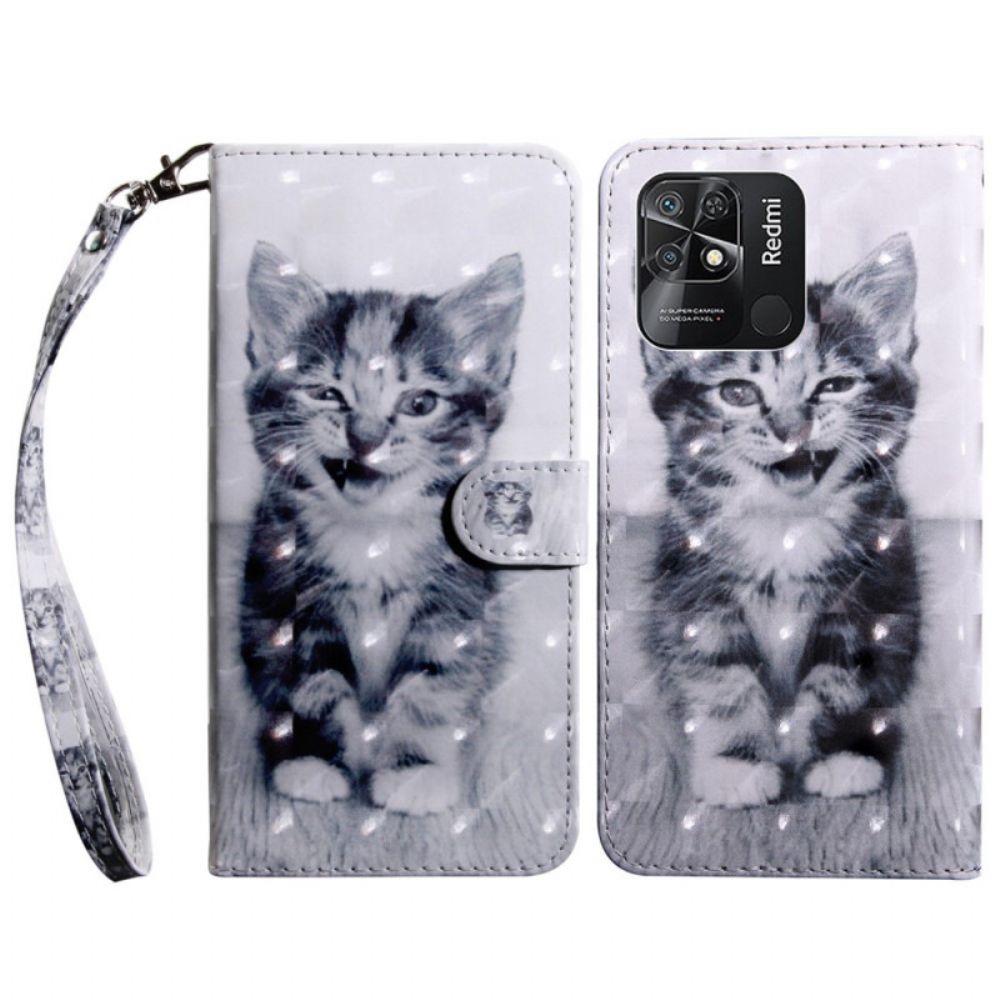 Flip Case voor Xiaomi Redmi 10C Met Ketting Thong Kitten