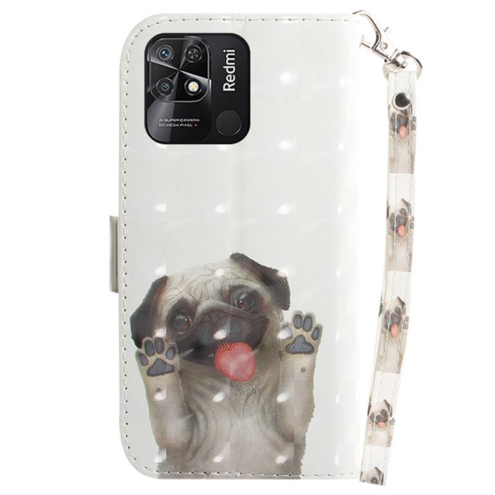 Flip Case voor Xiaomi Redmi 10C Met Ketting Thong Mopshond