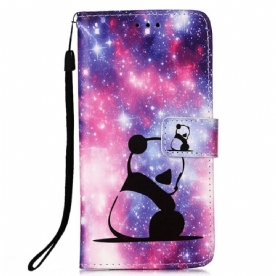 Flip Case voor Xiaomi Redmi 10C Met Ketting Thong Space Panda