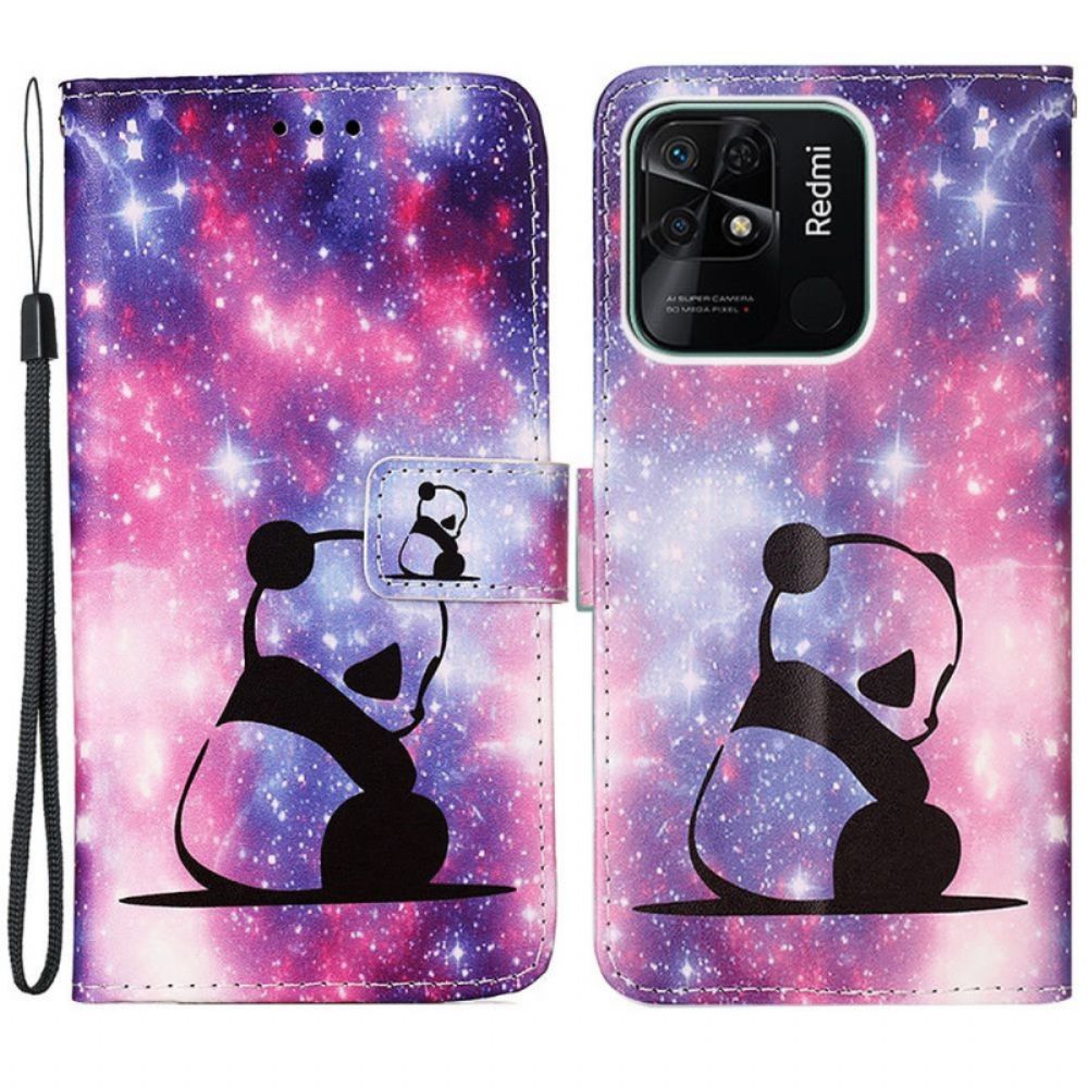 Flip Case voor Xiaomi Redmi 10C Met Ketting Thong Space Panda