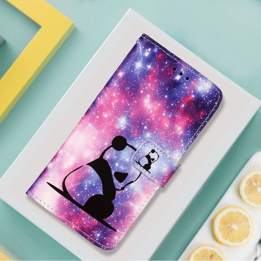 Flip Case voor Xiaomi Redmi 10C Met Ketting Thong Space Panda