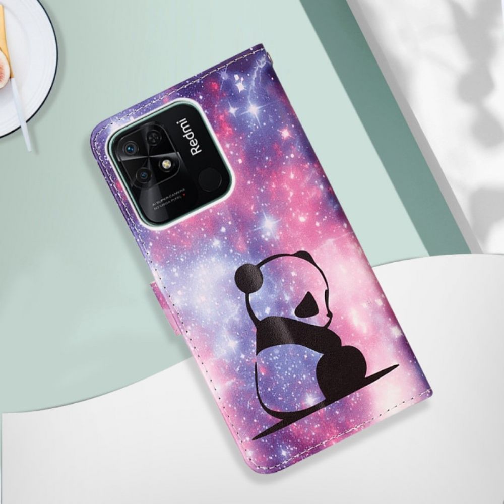 Flip Case voor Xiaomi Redmi 10C Met Ketting Thong Space Panda