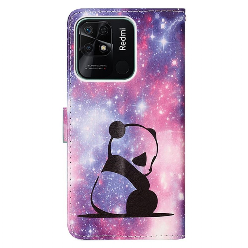 Flip Case voor Xiaomi Redmi 10C Met Ketting Thong Space Panda