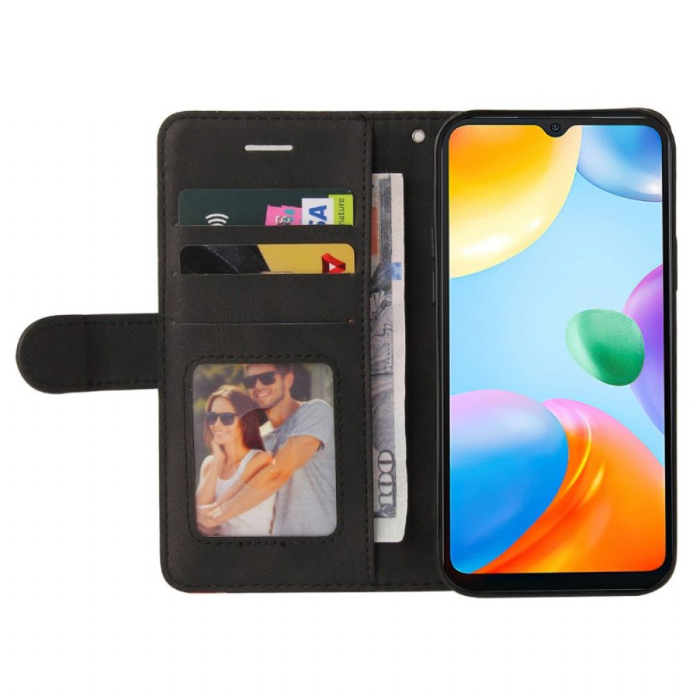 Flip Case voor Xiaomi Redmi 10C Met Ketting Tweekleurige Riem