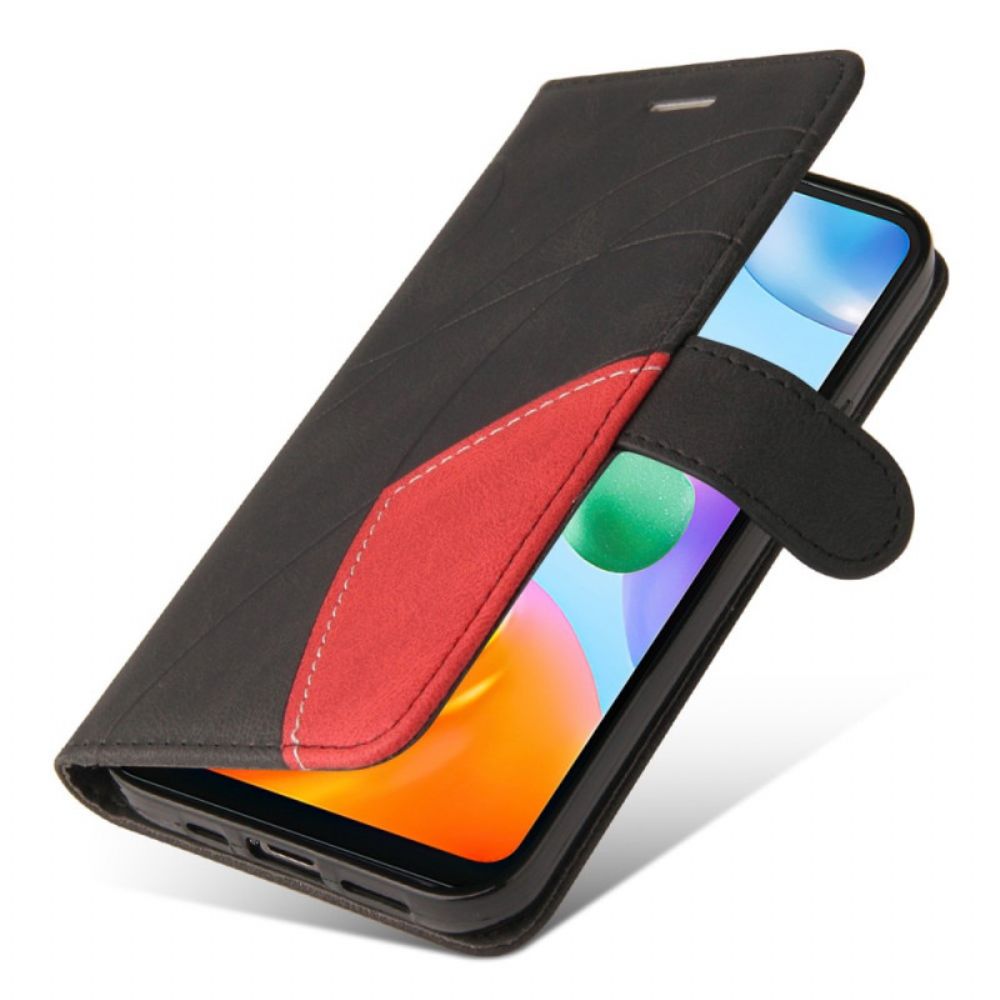 Flip Case voor Xiaomi Redmi 10C Met Ketting Tweekleurige Riem