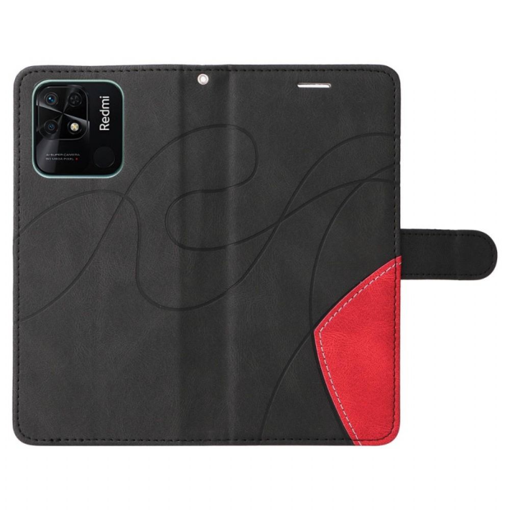 Flip Case voor Xiaomi Redmi 10C Met Ketting Tweekleurige Riem