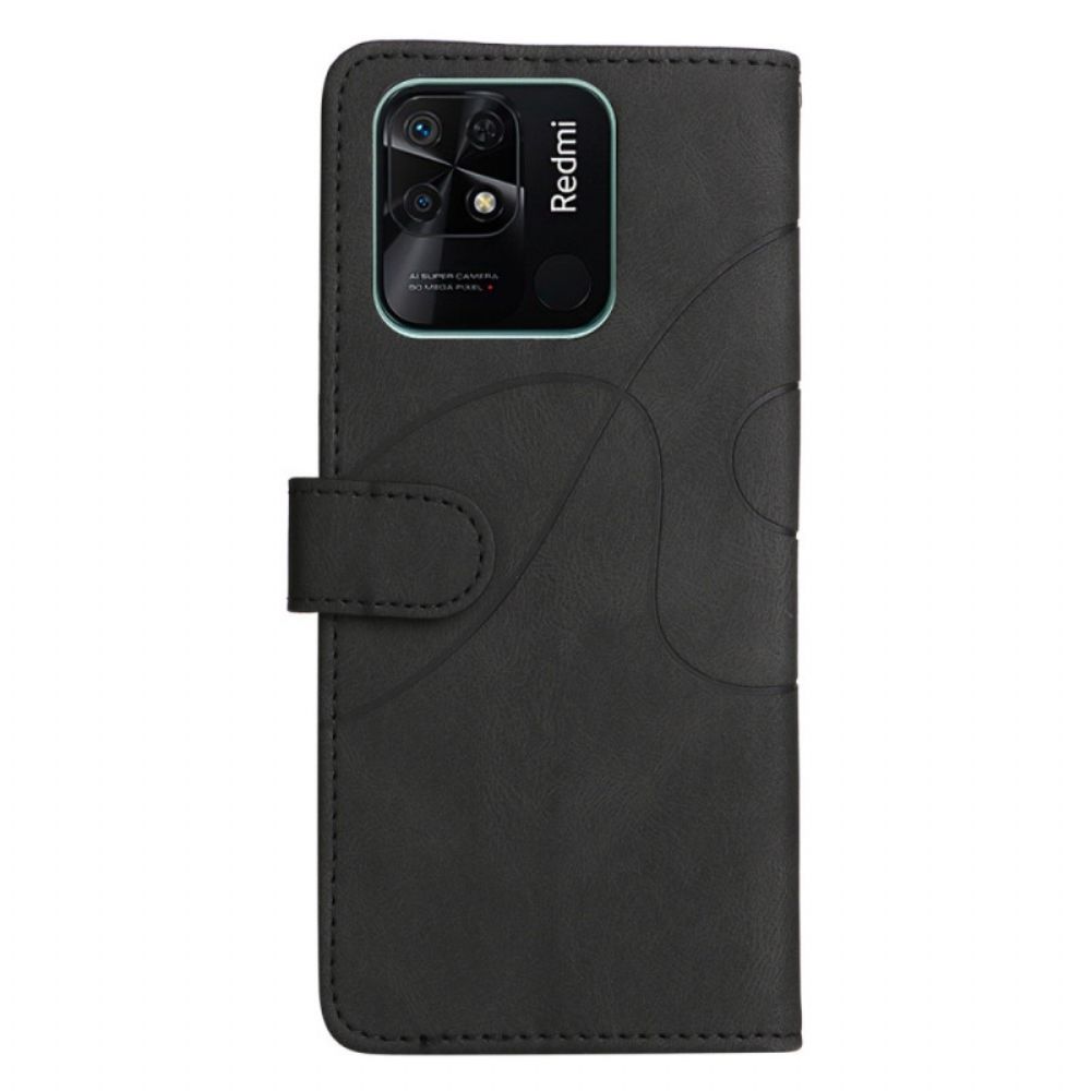 Flip Case voor Xiaomi Redmi 10C Met Ketting Tweekleurige Riem