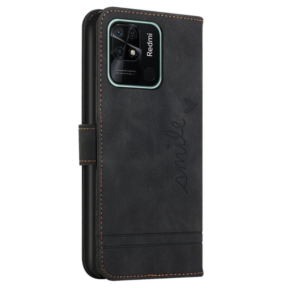 Folio-hoesje voor Xiaomi Redmi 10C Glimlach Met Lanyard