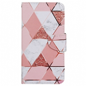 Folio-hoesje voor Xiaomi Redmi 10C Glitter Marmer Met Lanyard