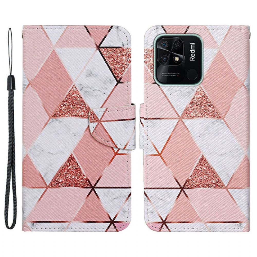 Folio-hoesje voor Xiaomi Redmi 10C Glitter Marmer Met Lanyard