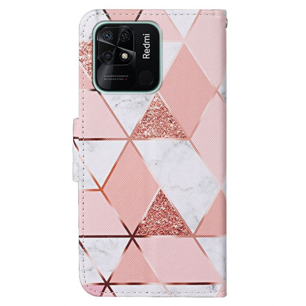 Folio-hoesje voor Xiaomi Redmi 10C Glitter Marmer Met Lanyard