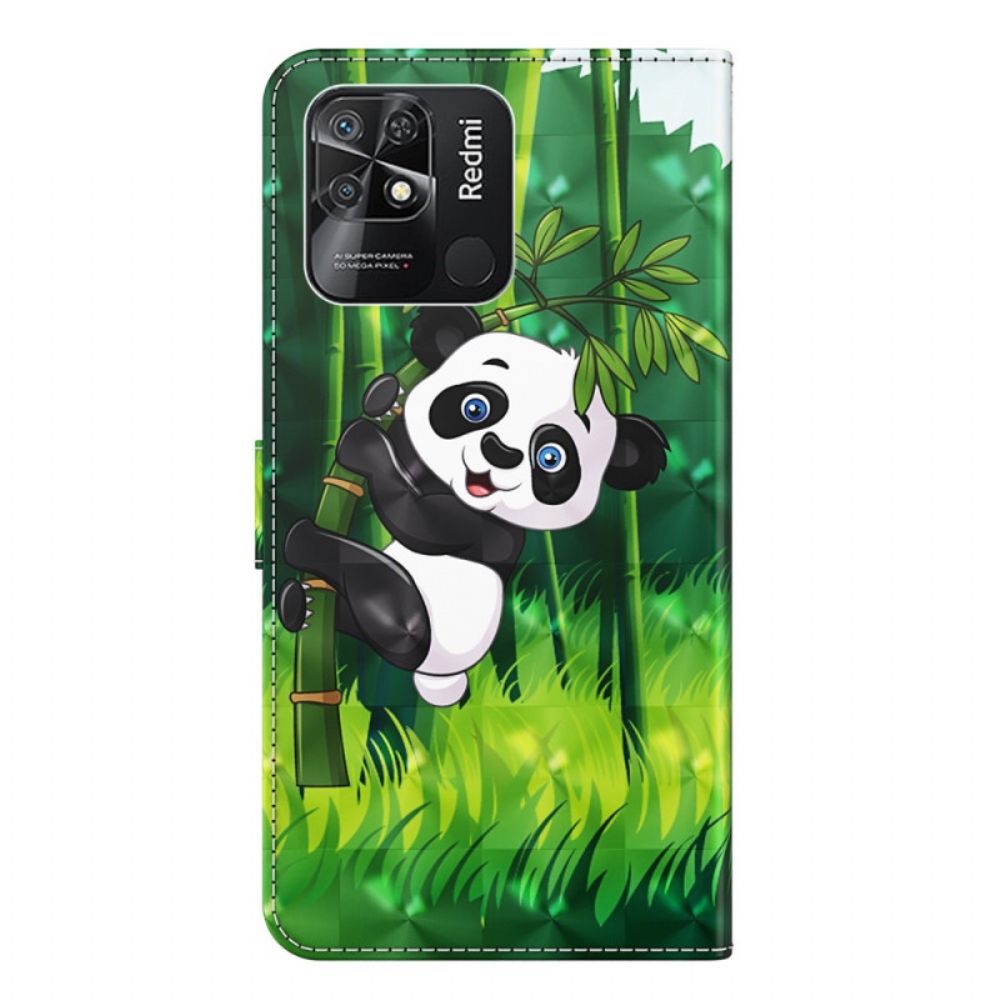 Folio-hoesje voor Xiaomi Redmi 10C Met Ketting Bamboe Panda Met Riem