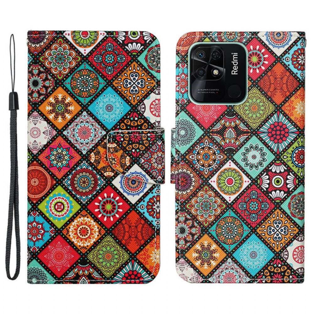 Folio-hoesje voor Xiaomi Redmi 10C Met Ketting Band Patchwork