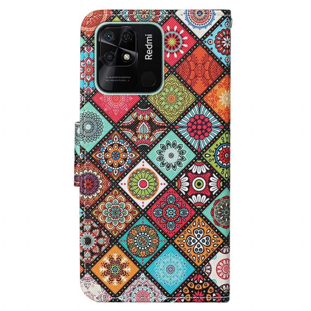 Folio-hoesje voor Xiaomi Redmi 10C Met Ketting Band Patchwork