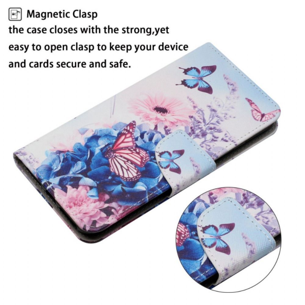 Folio-hoesje voor Xiaomi Redmi 10C Met Ketting Fantasie Met Bloemenbandjes