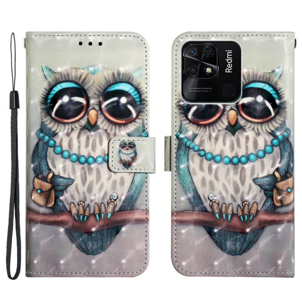 Folio-hoesje voor Xiaomi Redmi 10C Met Ketting Miss Strappy Uil