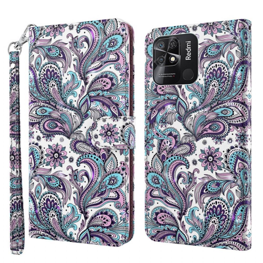 Folio-hoesje voor Xiaomi Redmi 10C Met Ketting Paisley Strappy