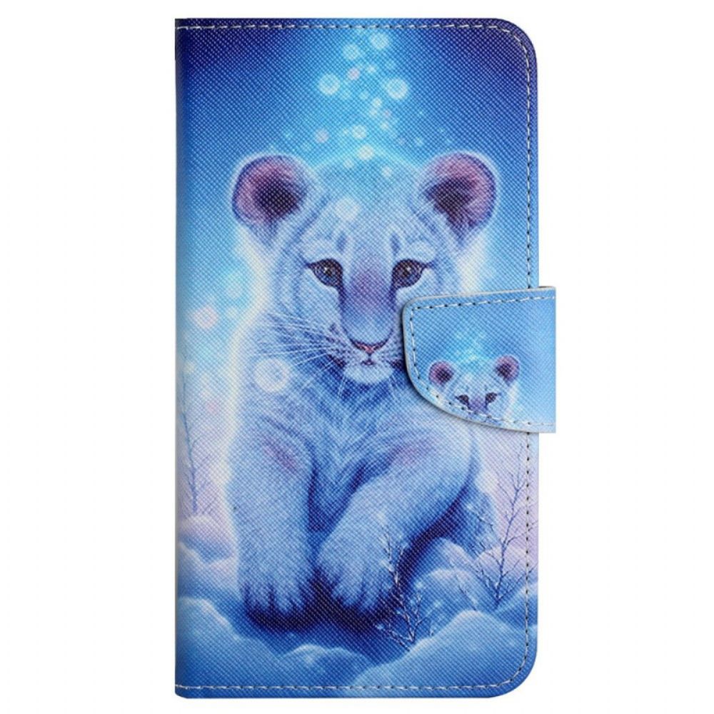 Folio-hoesje voor Xiaomi Redmi 10C Met Ketting Thong Baby Tijger