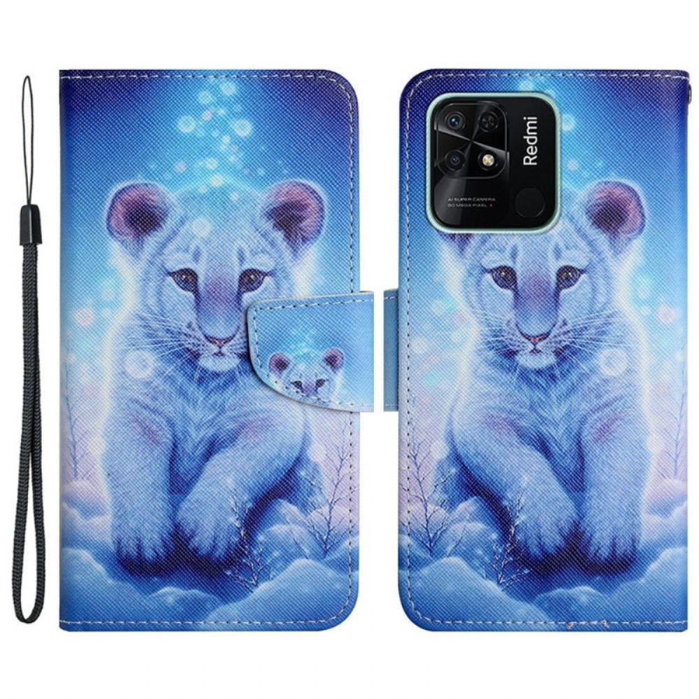 Folio-hoesje voor Xiaomi Redmi 10C Met Ketting Thong Baby Tijger