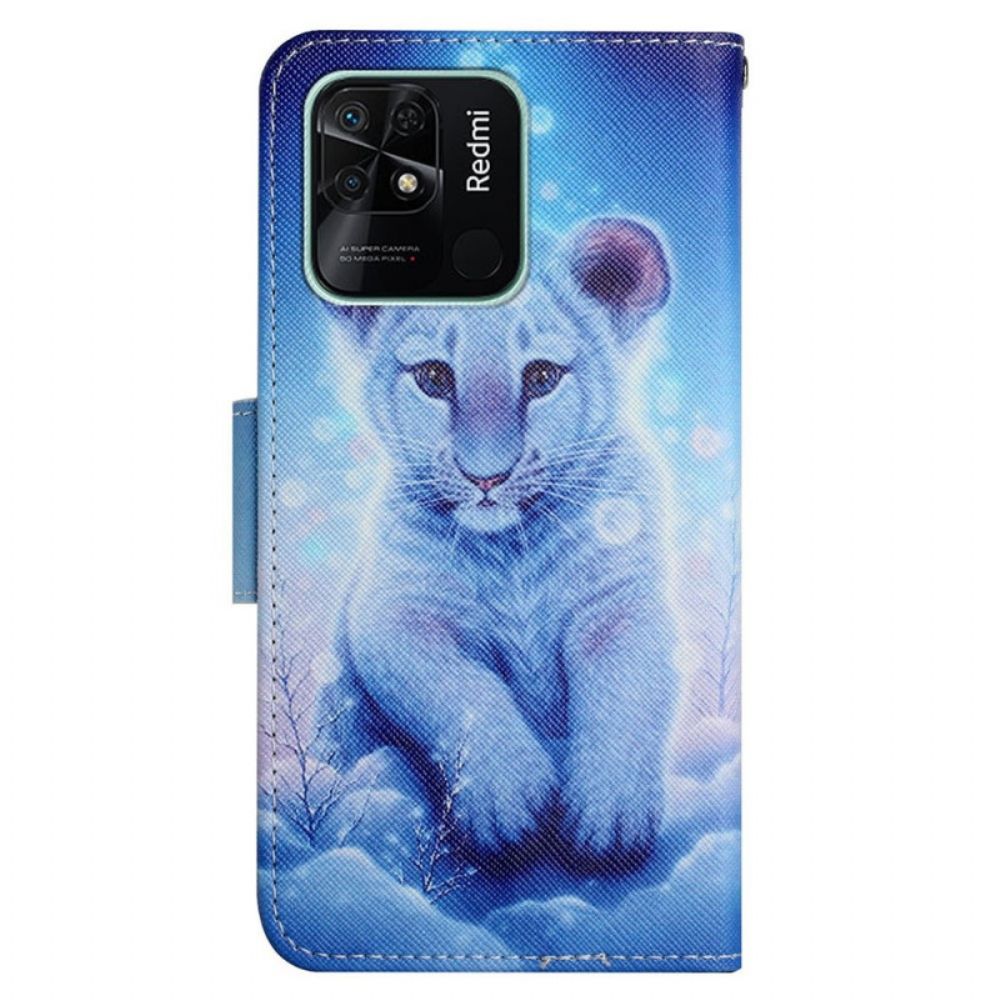 Folio-hoesje voor Xiaomi Redmi 10C Met Ketting Thong Baby Tijger