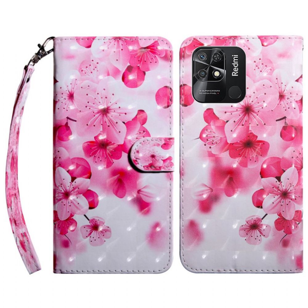 Folio-hoesje voor Xiaomi Redmi 10C Met Ketting Thong Bloemen