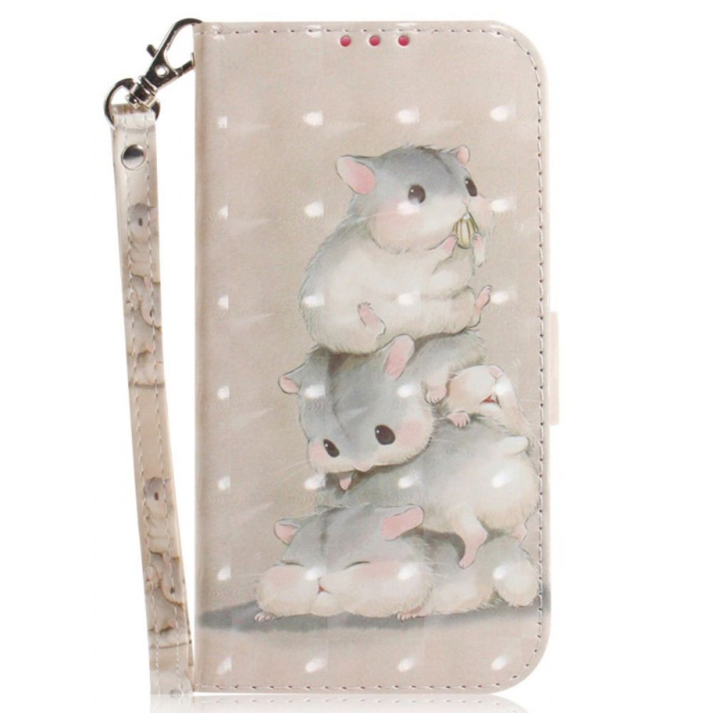 Folio-hoesje voor Xiaomi Redmi 10C Met Ketting Thong Eekhoorns