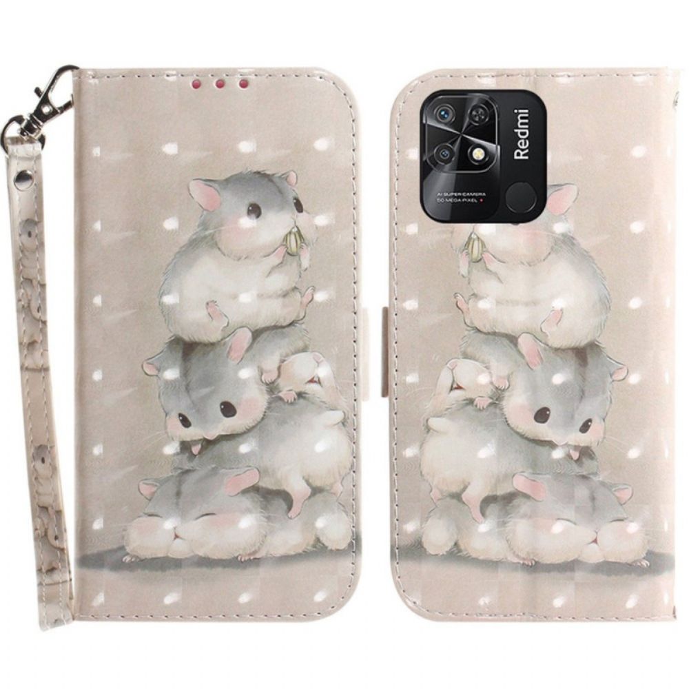 Folio-hoesje voor Xiaomi Redmi 10C Met Ketting Thong Eekhoorns