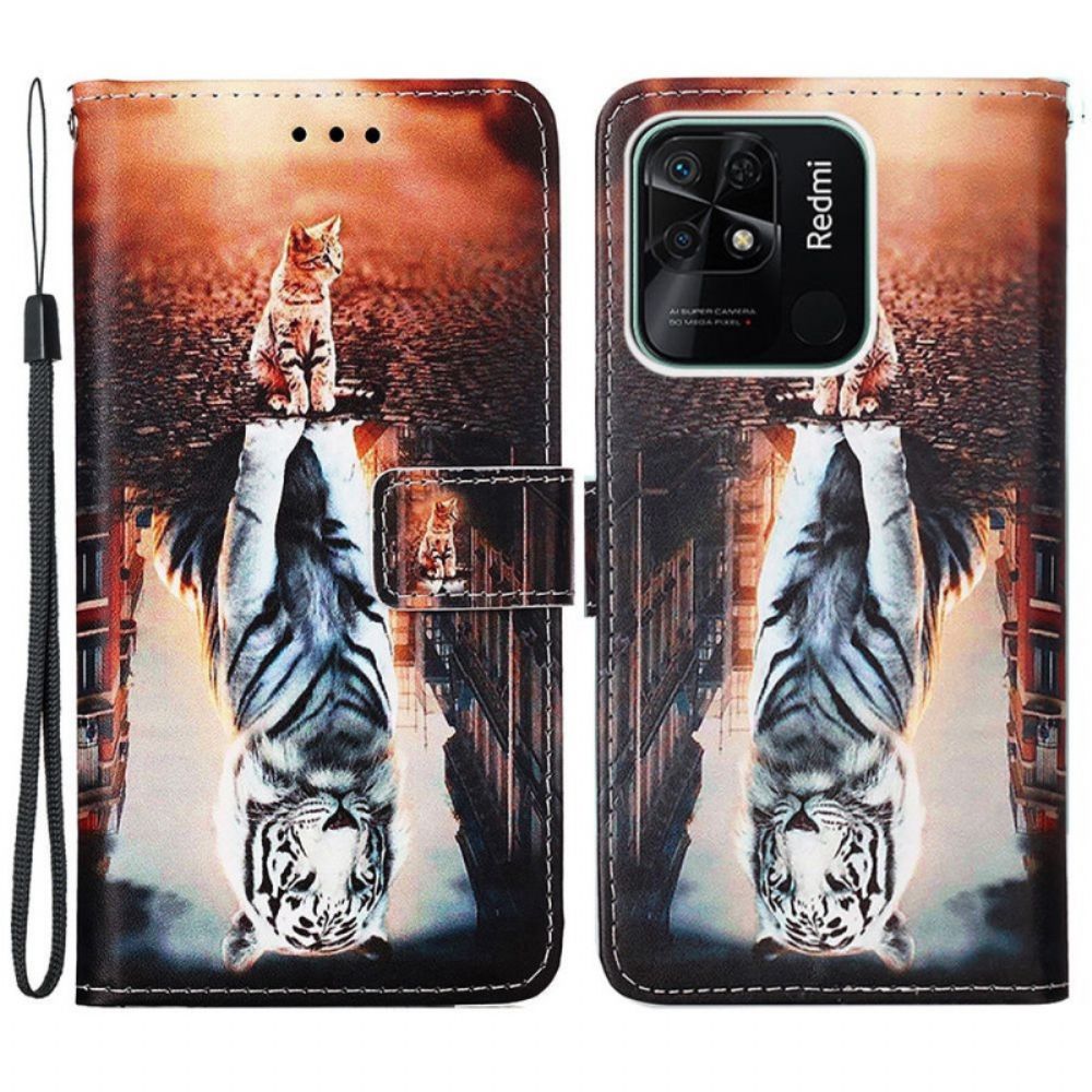 Folio-hoesje voor Xiaomi Redmi 10C Met Ketting Thong Kitten Dream