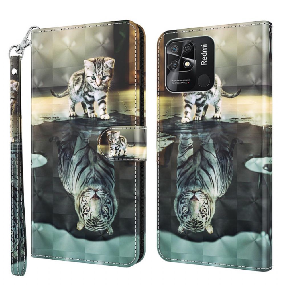 Folio-hoesje voor Xiaomi Redmi 10C Met Ketting Thong Kitten Dream