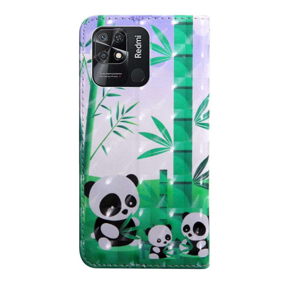 Folio-hoesje voor Xiaomi Redmi 10C Met Ketting Thong Panda-familie