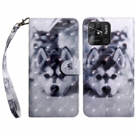 Folio-hoesje voor Xiaomi Redmi 10C Met Ketting Thong Puppy