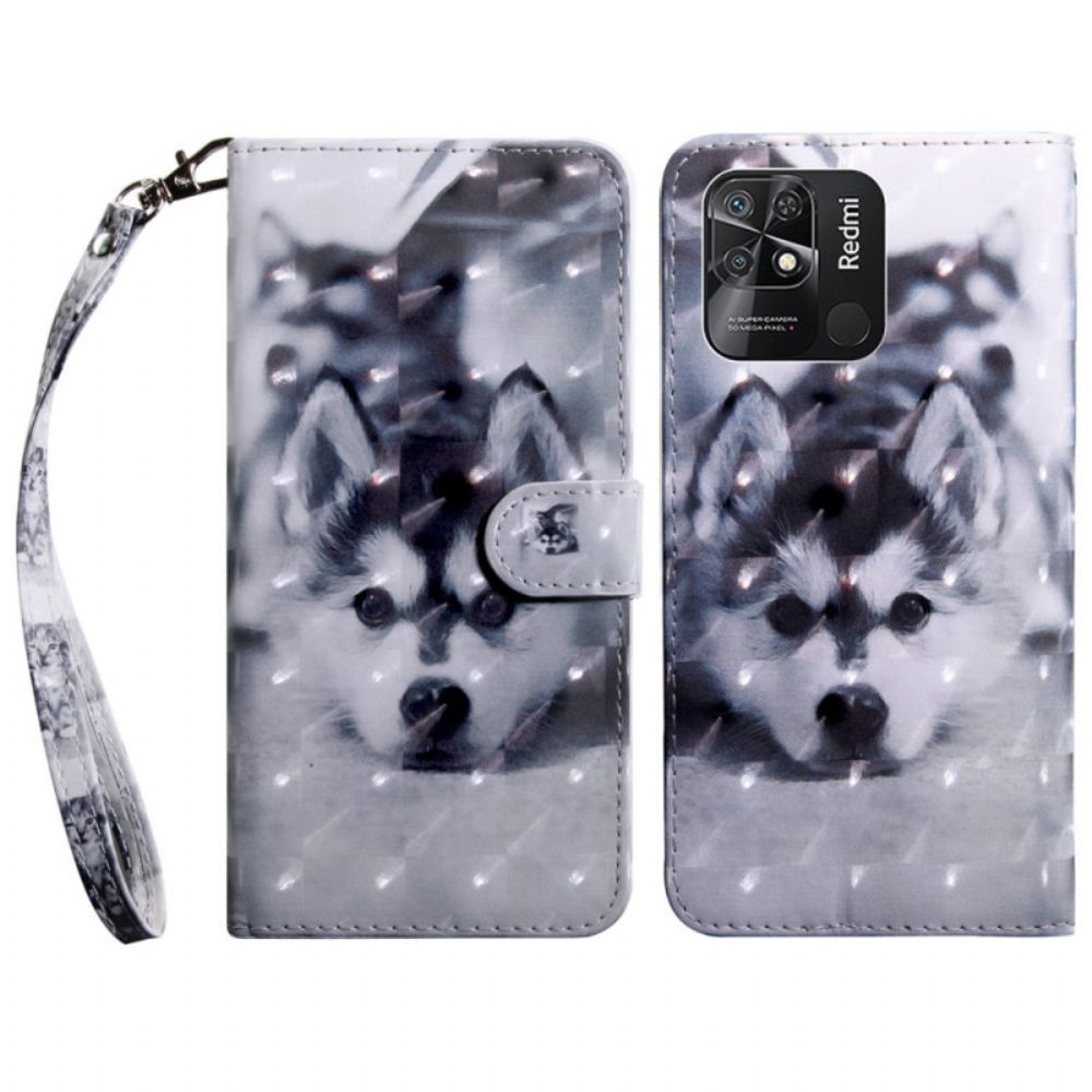 Folio-hoesje voor Xiaomi Redmi 10C Met Ketting Thong Puppy