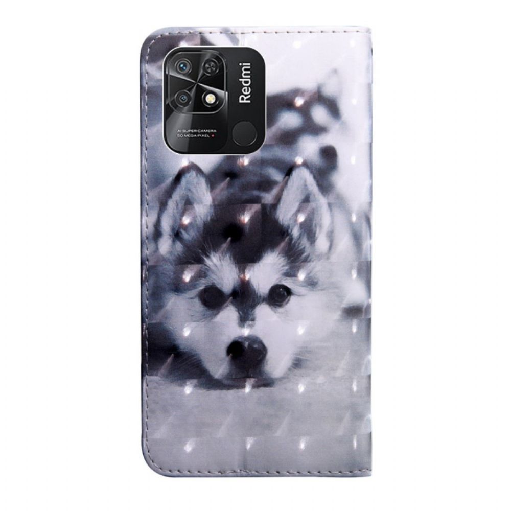 Folio-hoesje voor Xiaomi Redmi 10C Met Ketting Thong Puppy