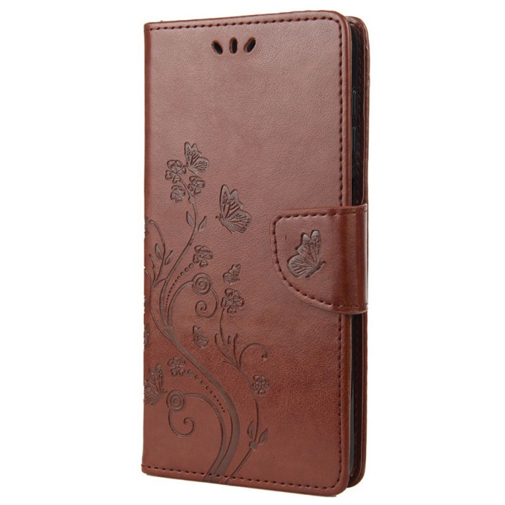 Folio-hoesje voor Xiaomi Redmi 10C Met Ketting Thong Vlinders En Bloemen