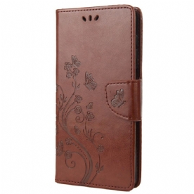 Folio-hoesje voor Xiaomi Redmi 10C Met Ketting Thong Vlinders En Bloemen