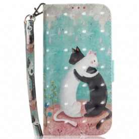 Folio-hoesje voor Xiaomi Redmi 10C Met Ketting Witte Kat Zwarte Kat Met Riem