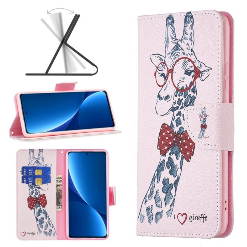 Folio-hoesje voor Xiaomi Redmi 10C Nerdy Giraf