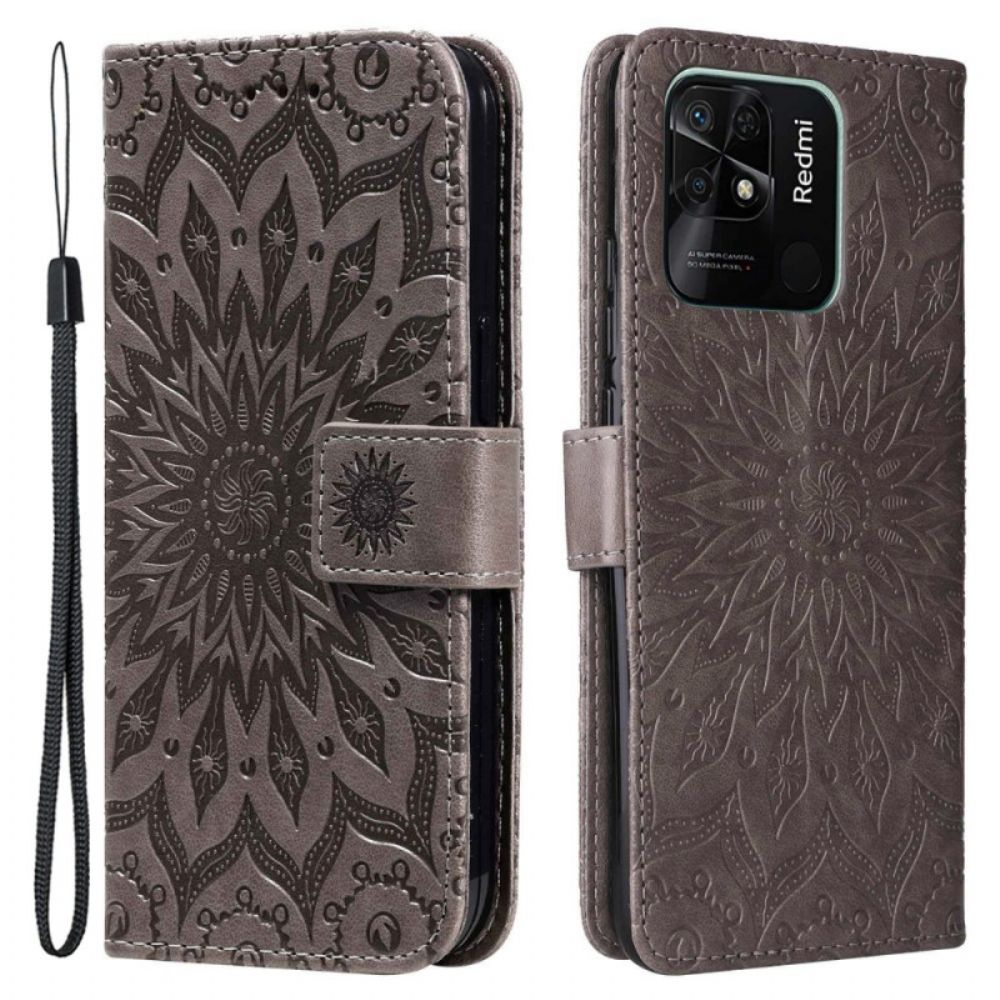 Folio-hoesje voor Xiaomi Redmi 10C Zonnemandala Met Lanyard