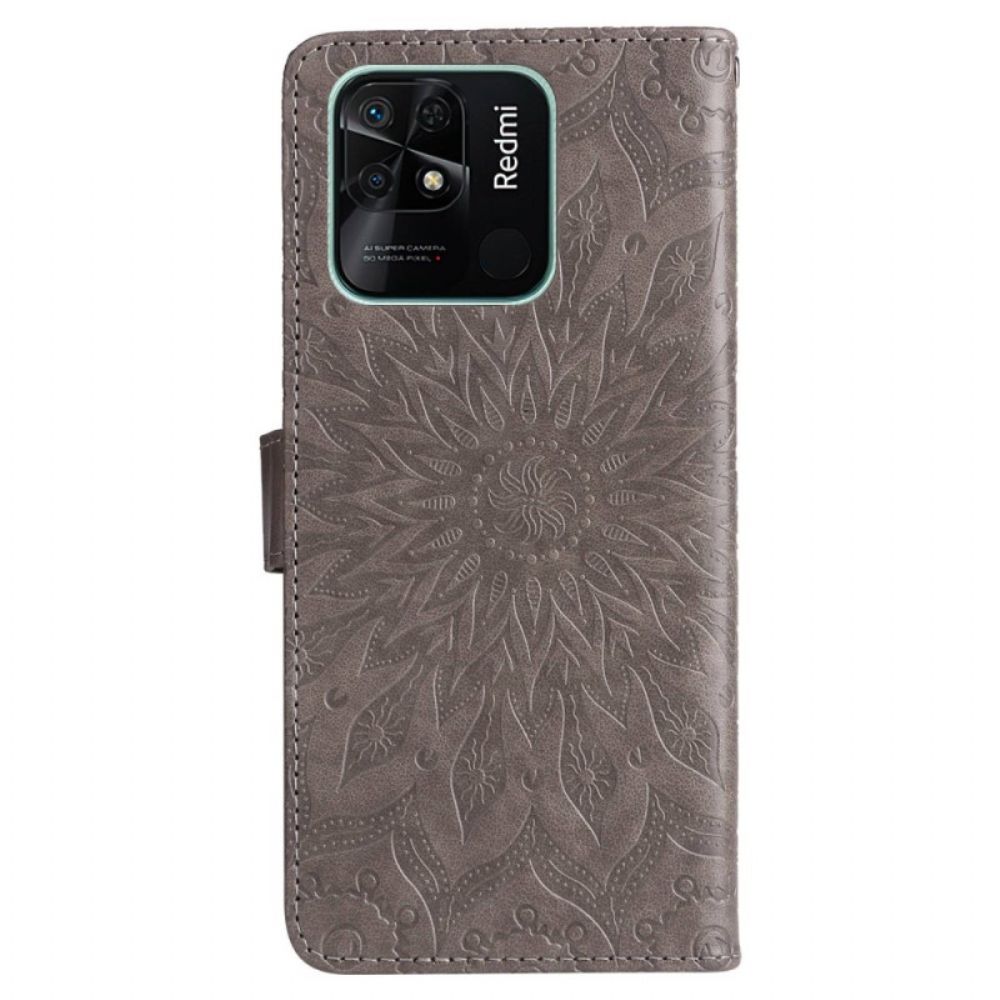 Folio-hoesje voor Xiaomi Redmi 10C Zonnemandala Met Lanyard