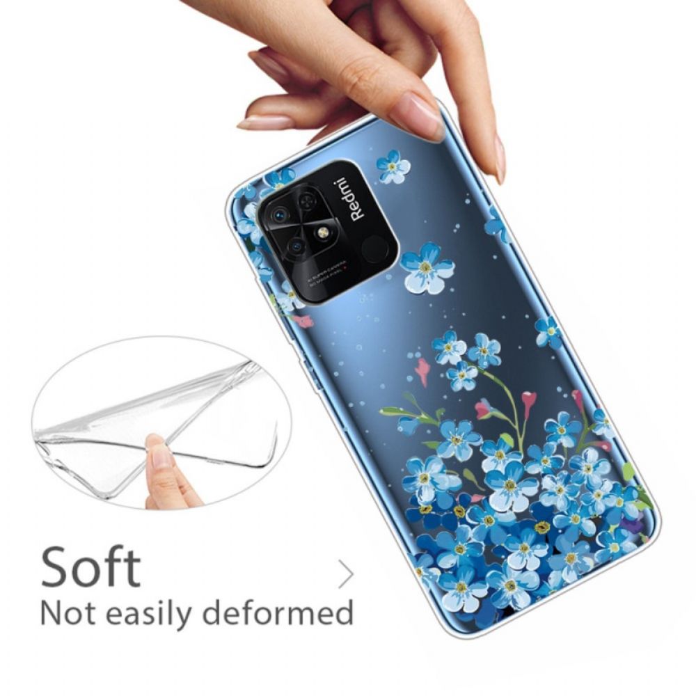 Hoesje voor Xiaomi Redmi 10C Transparante Blauwe Bloemen