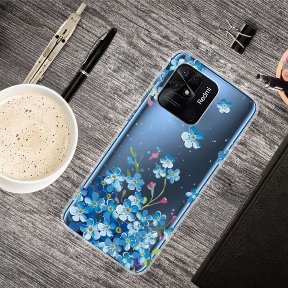 Hoesje voor Xiaomi Redmi 10C Transparante Blauwe Bloemen