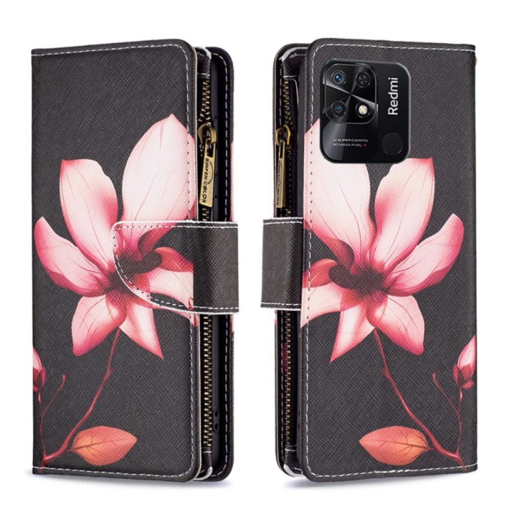 Leren Hoesje voor Xiaomi Redmi 10C Bloemzak Met Rits