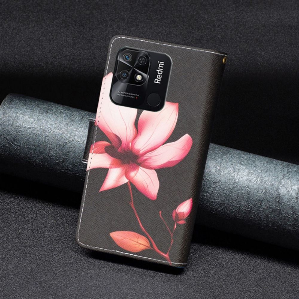 Leren Hoesje voor Xiaomi Redmi 10C Bloemzak Met Rits